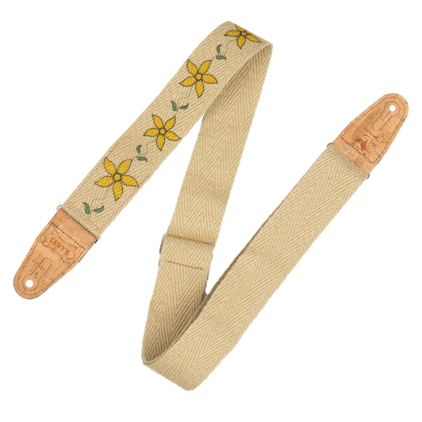 Levy's 2 inch Flowering Vine Hemp Guitar Strap - Yellow