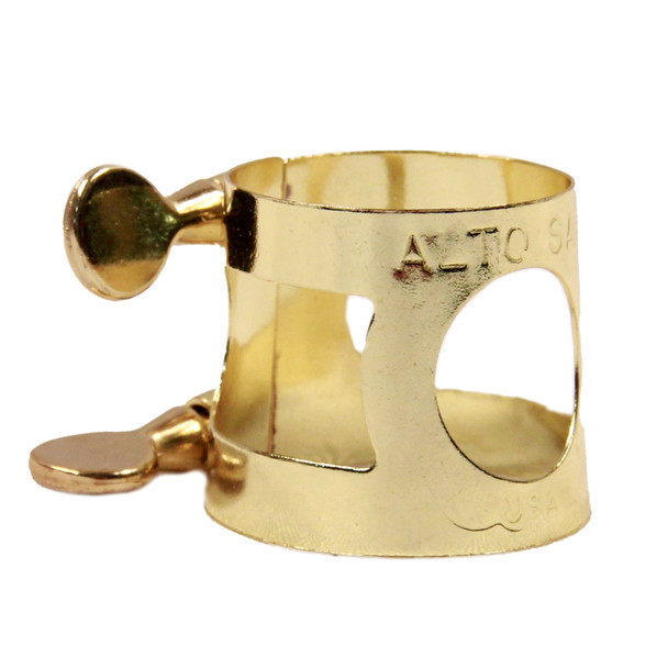 AP&M Alto Sax Gold Lacquer Ligature - front view