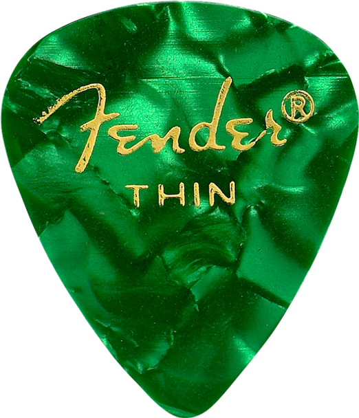 Fender 351 Premium Thin Celluloid Guitar Picks - Green Moto, 12 pack