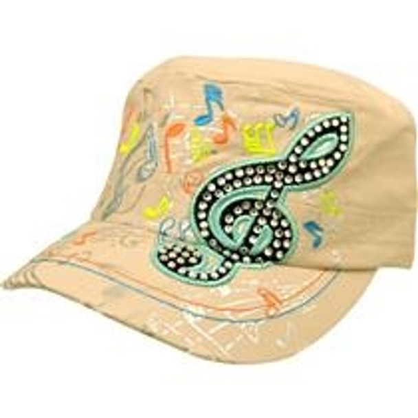 KHAKI RHINESTONE G-CLEF HAT