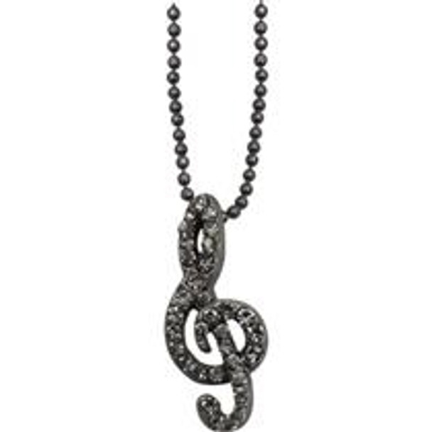 NECKLACE G-CLEF CRYSTAL GREY/PEWTER