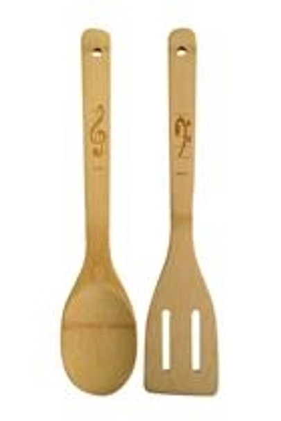 BAMBOO SPOON/SPATULA SET G-CLEF/BASS CLEF DESIGN