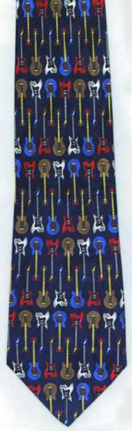 Necktie with guitars repeated