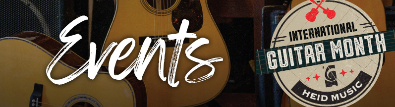 Guitar Month Events celebrating Acoustic Guitars: Martin, Fender, Alvarez, Cordoba, Breedlove Electric Guitars: Fender, PRS Guitars, Ibanez, Squier Bass Guitars: Fender, Ibanez, Squier, Kala, Breedlove Ukuleles: Kala, Cordoba Banjos: Deering Mandolins: Eastman, Kentucky Resonator Guitars: Gretsch, Dobro Lap Steel Guitars: Various brands Dulcimers: Various brands