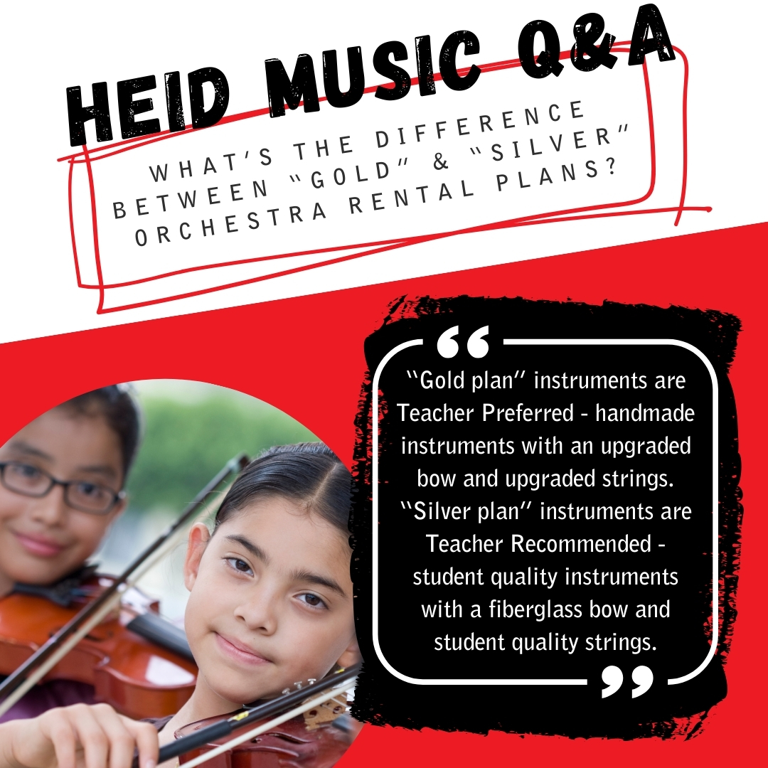 At Heid Music, we have the option to choose what type of rental plan that you want with your orchestra instrument. Choose between silver and gold to find what is best for you! Switch at any time!