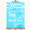 Aqua Sky Blue Watercolour Lights Guest Tree Leaf Customised Wedding Sign