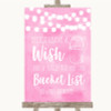 Baby Pink Watercolour Lights Bucket List Customised Wedding Sign