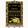 Black & Gold Damask Photobooth This Way Left Customised Wedding Sign