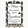 Black & White Damask Take A Moment To Sign Our Guest Book Wedding Sign