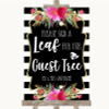 Black & White Stripes Pink Guest Tree Leaf Customised Wedding Sign