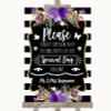 Black & White Stripes Purple Don't Post Photos Online Social Media Wedding Sign