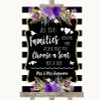 Black & White Stripes Purple As Families Become One Seating Plan Wedding Sign