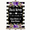 Black & White Stripes Purple This Way Arrow Right Customised Wedding Sign