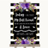 Black & White Stripes Purple Today I Marry My Best Friend Wedding Sign