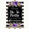 Black & White Stripes Purple Toilet Get Out & Dance Customised Wedding Sign