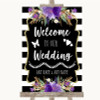 Black & White Stripes Purple Welcome To Our Wedding Customised Wedding Sign