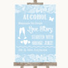 Blue Burlap & Lace Alcohol Bar Love Story Customised Wedding Sign