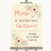 Blush Peach Floral Take A Moment To Sign Our Guest Book Wedding Sign