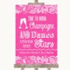 Bright Pink Burlap & Lace Drink Champagne Dance Stars Customised Wedding Sign