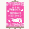 Bright Pink Burlap & Lace Photobooth This Way Left Customised Wedding Sign