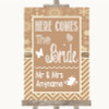 Brown Winter Here Comes Bride Aisle Sign Customised Wedding Sign