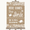 Burlap & Lace Here Comes Bride Aisle Sign Customised Wedding Sign