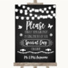 Chalk Black White Lights Don't Post Photos Online Social Media Wedding Sign