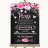 Chalk Watercolour Pink Floral Don't Post Photos Online Social Media Wedding Sign