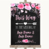 Chalk Style Watercolour Pink Floral This Way Arrow Left Wedding Sign
