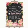 Chalkboard Style Pink Roses Card Post Box Customised Wedding Sign