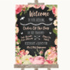 Chalkboard Style Pink Roses Welcome Order Of The Day Customised Wedding Sign