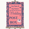 Coral Pink & Blue Card Post Box Customised Wedding Sign