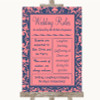 Coral Pink & Blue Rules Of The Wedding Customised Wedding Sign