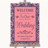 Coral Pink & Blue Welcome To Our Wedding Customised Wedding Sign