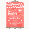 Coral Watercolour Lights As Families Become One Seating Plan Wedding Sign