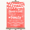Coral Watercolour Lights Choose A Seat We Are All Family Wedding Sign
