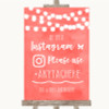 Coral Watercolour Lights Instagram Hashtag Customised Wedding Sign