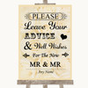 Cream Roses Guestbook Advice & Wishes Gay Customised Wedding Sign