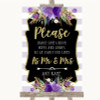 Gold & Purple Stripes Share Your Wishes Customised Wedding Sign