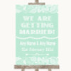 Green Burlap & Lace We Are Getting Married Customised Wedding Sign