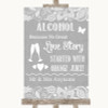 Grey Burlap & Lace Alcohol Bar Love Story Customised Wedding Sign