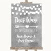 Grey Watercolour Lights This Way Arrow Right Customised Wedding Sign