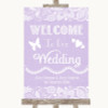 Lilac Burlap & Lace Welcome To Our Wedding Customised Wedding Sign