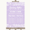 Lilac Burlap & Lace Who's Who Leading Roles Customised Wedding Sign