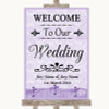 Lilac Shabby Chic Welcome To Our Wedding Customised Wedding Sign