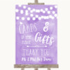 Lilac Watercolour Lights Cards & Gifts Table Customised Wedding Sign