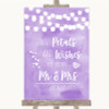 Lilac Watercolour Lights Petals Wishes Confetti Customised Wedding Sign