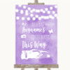 Lilac Watercolour Lights Photobooth This Way Right Customised Wedding Sign