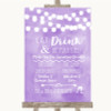 Lilac Watercolour Lights Signature Favourite Drinks Customised Wedding Sign