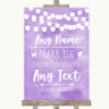 Lilac Watercolour Lights Thank You Bridesmaid Page Boy Best Man Wedding Sign